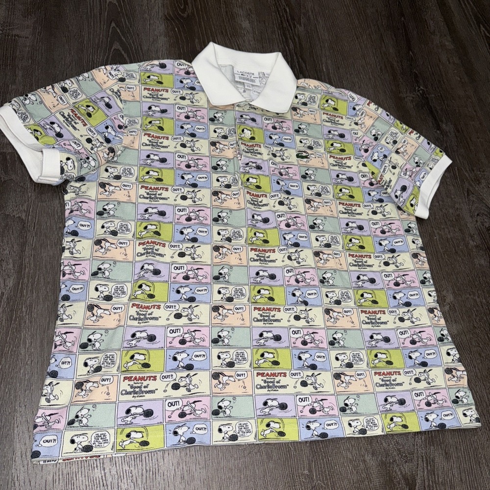 Lacoste X Peanuts Mens Short Sleeve Polo Shirt XL Tennis Graphic Cotton Logo